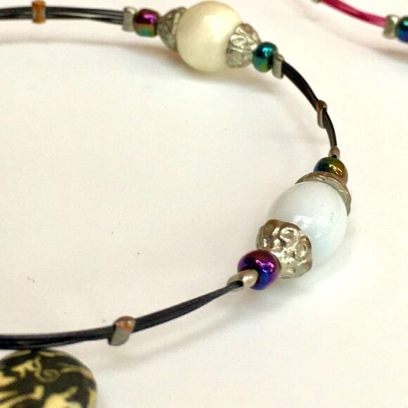 Polymer Heart Charm & Bead Wire Bracelet Set of 3 - Picture 7 of 8